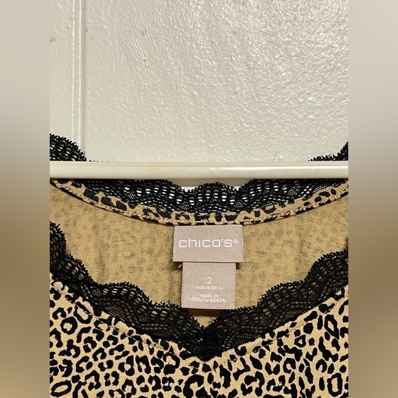 CHICOS L 2 ANIMAL LEOPARD PRINT LACE V NECK TANK TOP RAYON SPANDEX - Picture 4 of 5